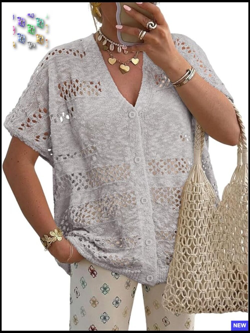 Crochet Cardigan Short Sleeve Knit Open Front Summer Sweater Beach Cover Up